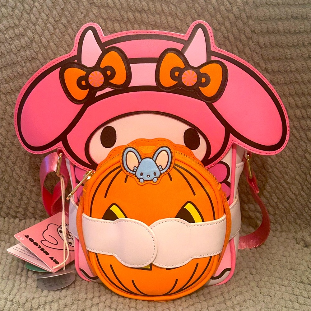Loungefly Pink My Melody Crossbody with Orange Pumpkin Coin Pouch